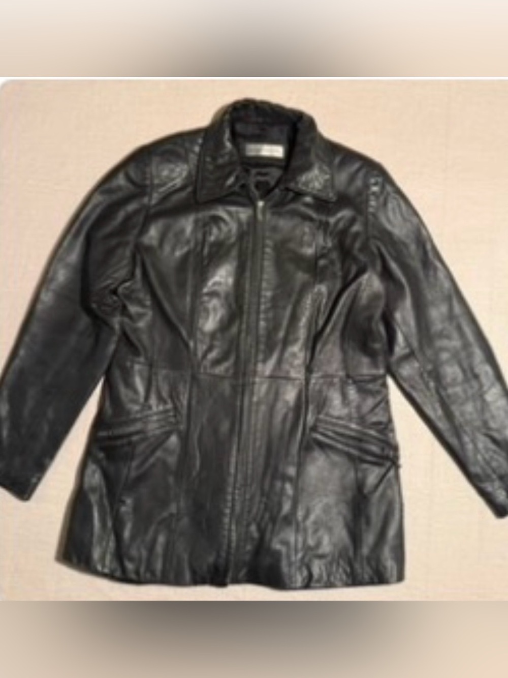 Women's Black Leather Peplum-Back Jacket